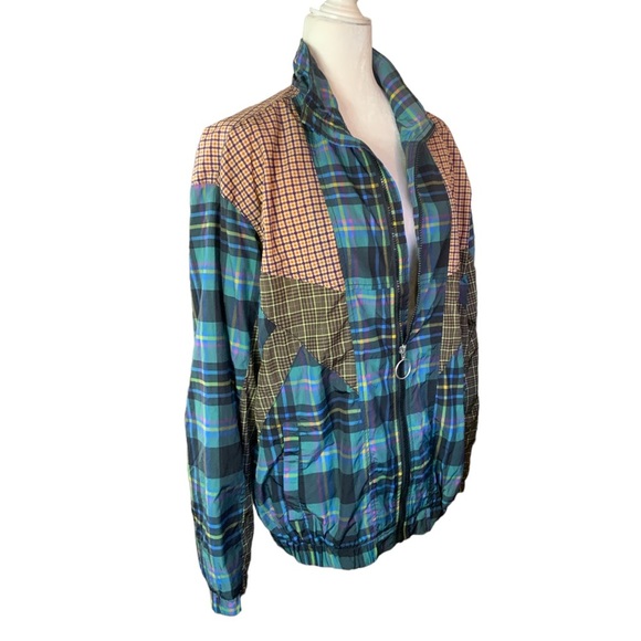 Urban outfitters Mix Plaid Blocked Track multicolor color-patch Bomber jacket S - Picture 7 of 11